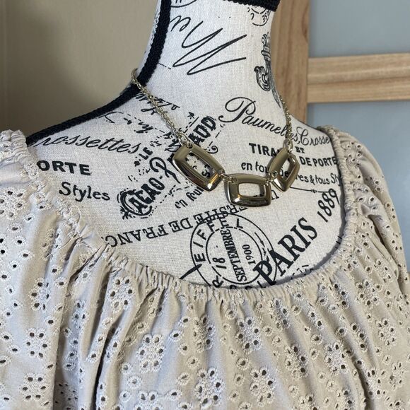 Urban Romantics Peasant Blouse Size L Smocked Off Shoulder Eyelet Embroidered - Picture 5 of 7